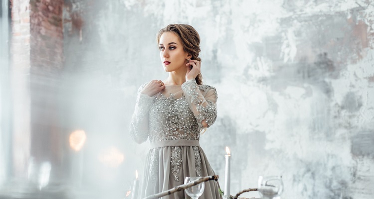 a silver dress