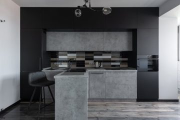 Light grey kitchen cabinets.