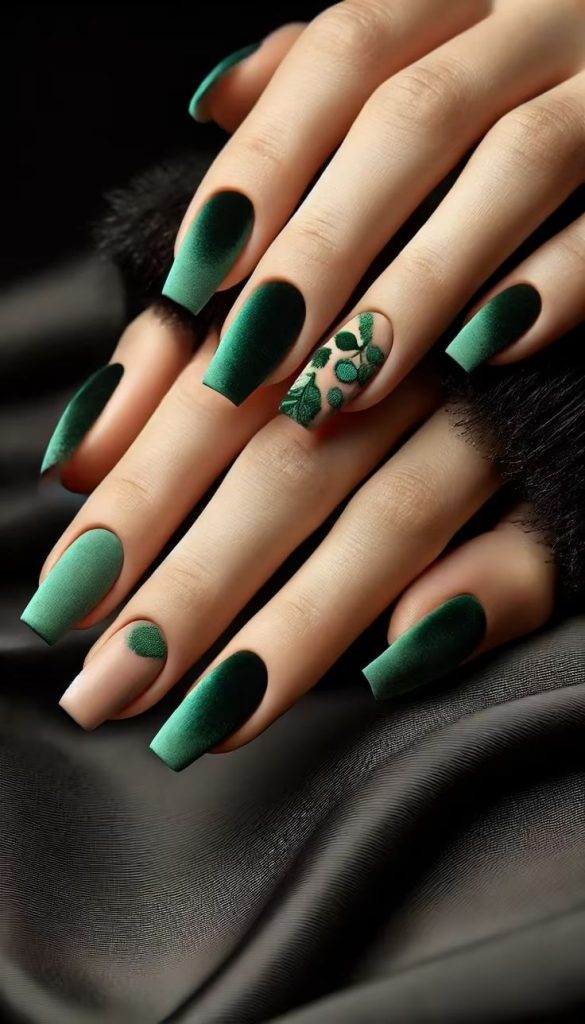 Emerald green nail art.